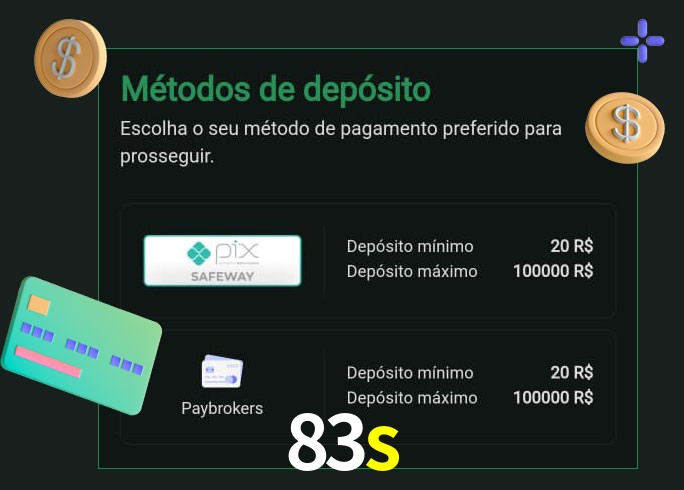 O cassino 83s oferece uma grande variedade de métodos de pagamento